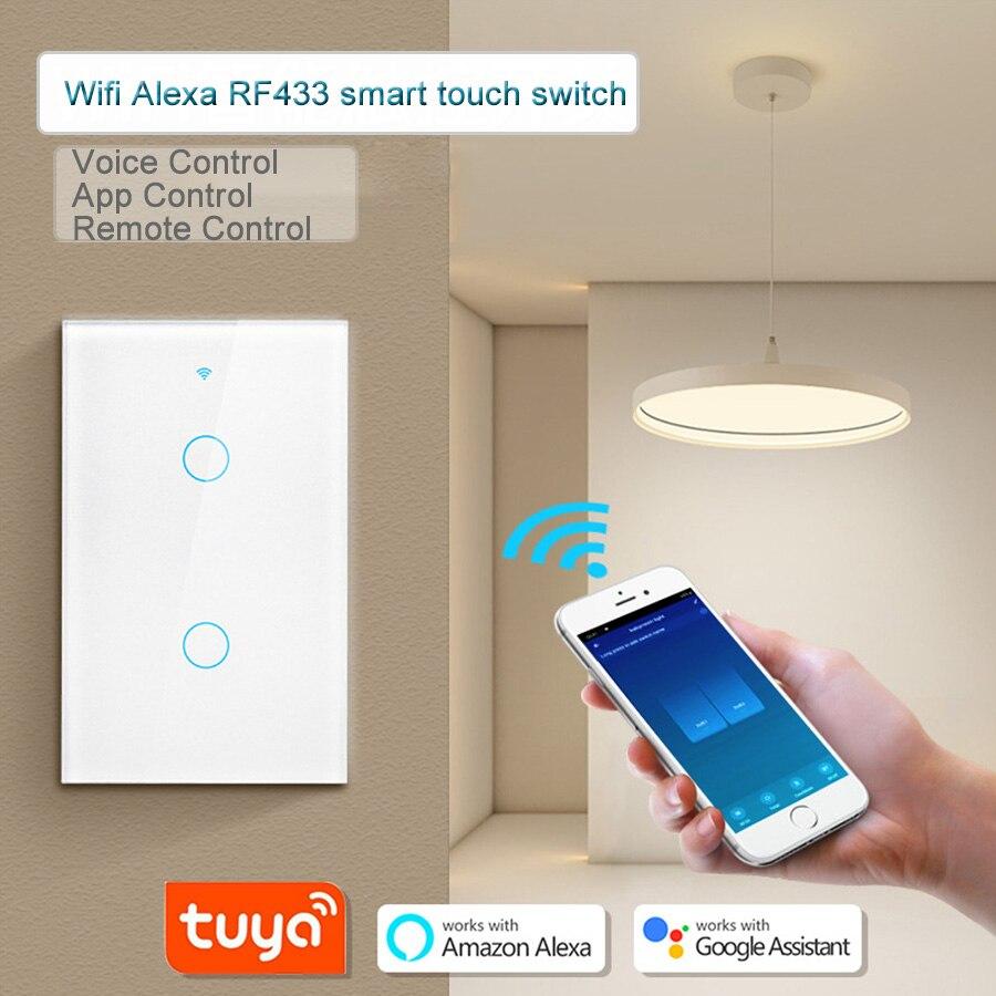 Tuya WiFi Smart Light Switch 1/2/3 Gang Сенсорный выключатель без нейтральной линии Управление по стандарту США с помощью приложения Работает с Alexa Google Home