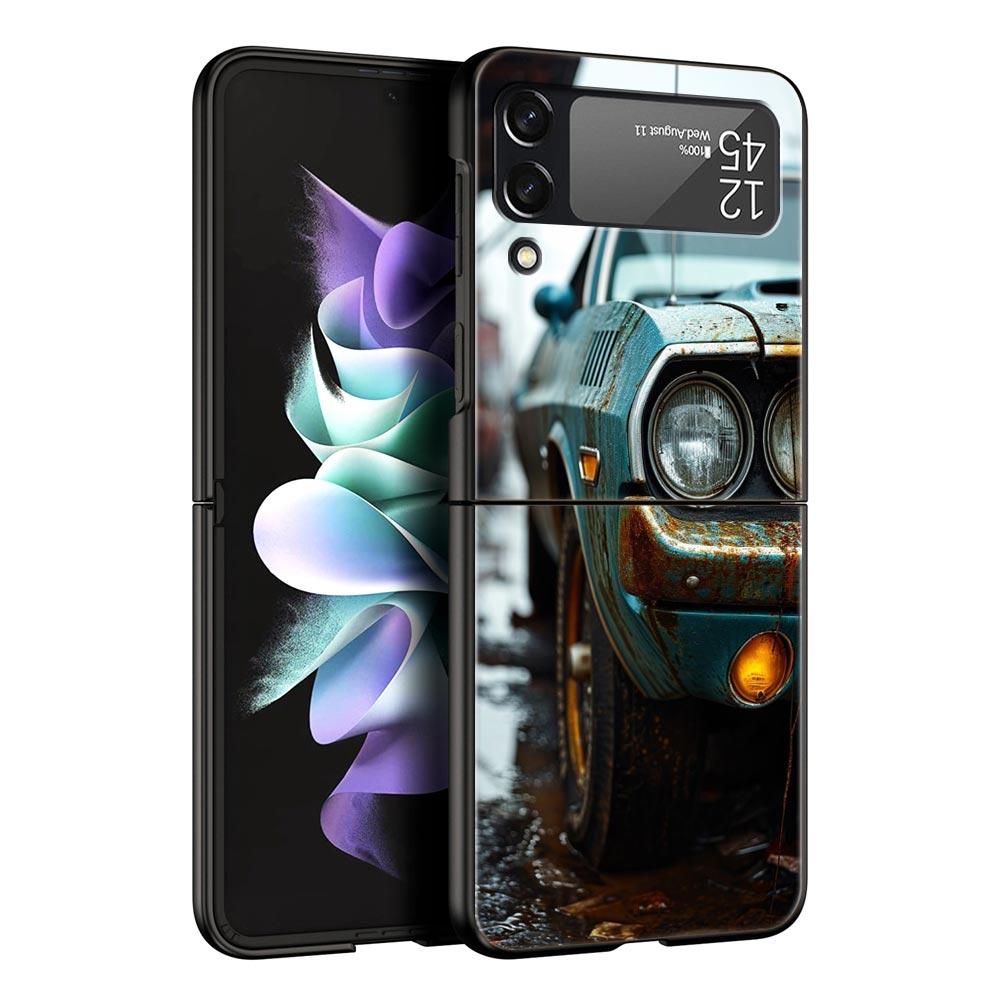 Черно-белый чехол для телефона автомобиля для Samsung Galaxy Z Flip3 Flip4 Flip5 Чехол-оболочка для Z Flip 3 4 5 6 7 Жесткая складная крышка