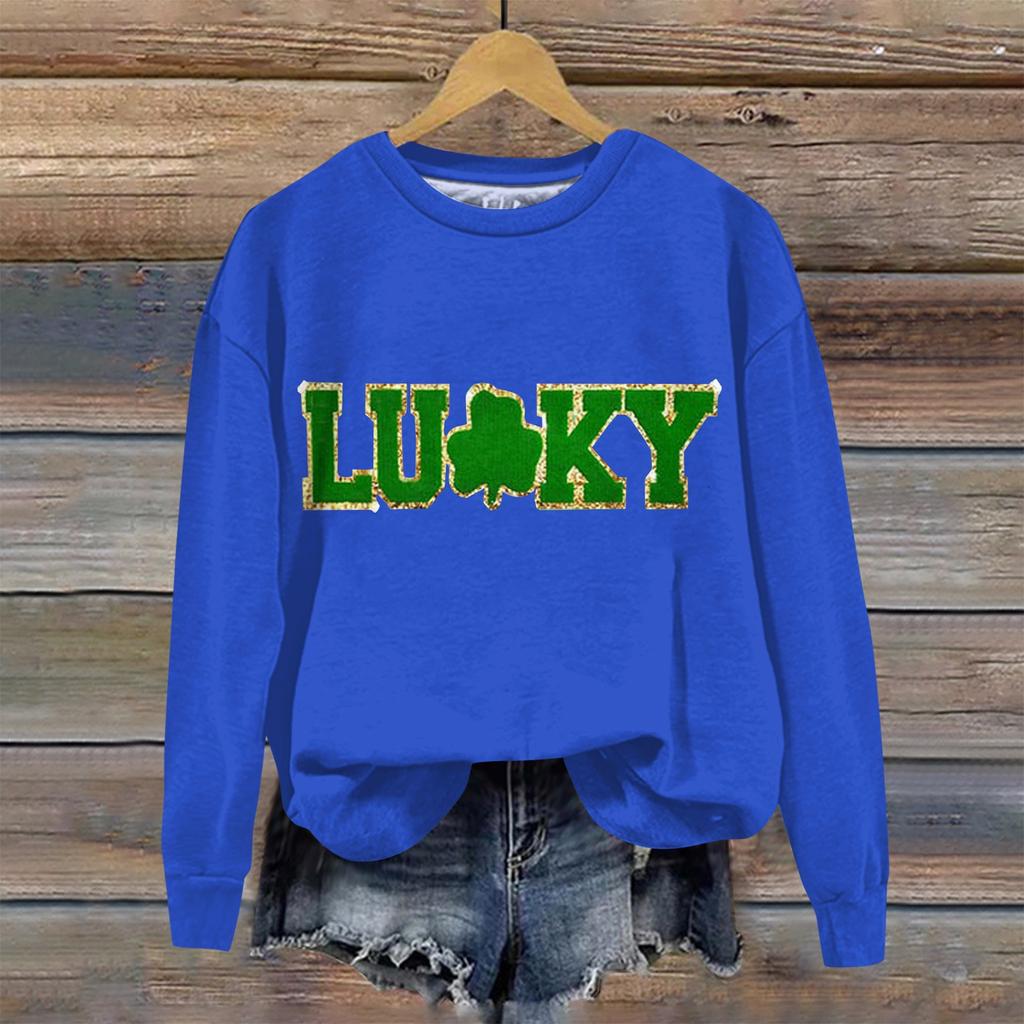 Women's Loose Casual St. Patrick's Day Printed Round Neck Long Sleeved Sweatshirt, Fashionable Long Sleeved Top