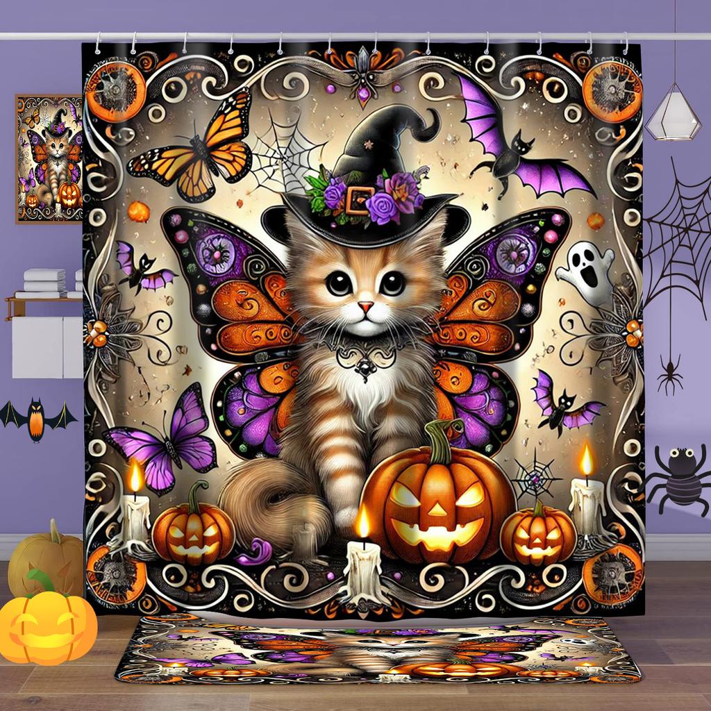 Хэллоуин Летучая мышь Бабочка Паутина Занавеска для ванной Комната ванная Занавеска для душа Водонепроницаемая С 12 крючками Рыбы Домашний декор Бесплатная доставка