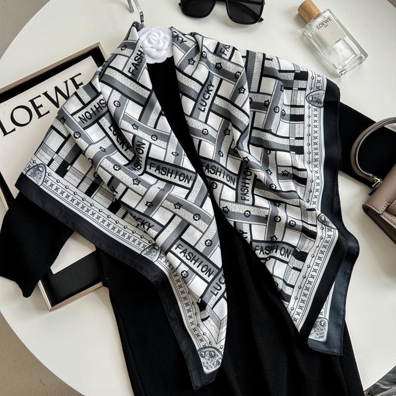 Печатный буквенный высококачественный искусственный шелк женский твил шелковый декоративный женский шелковый шарф
