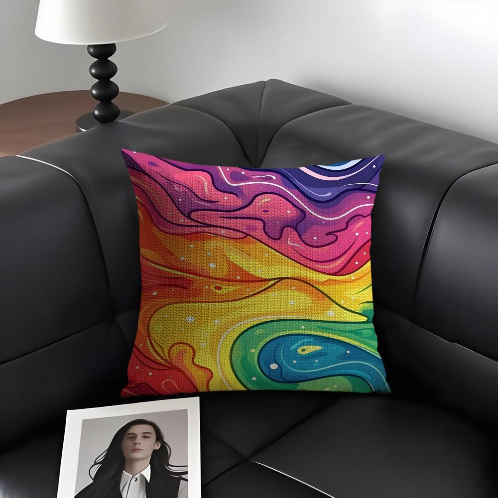 Rainbow Color Luxury Cushion Cover Natural Linen Organic Fabric DoubleSided Printing Sofa Home Decor Gift Pillow Case