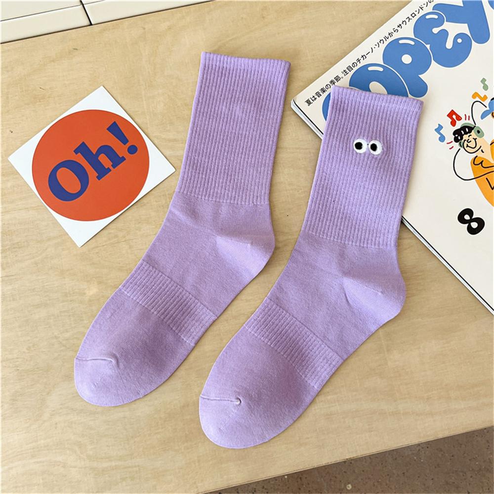 Новые женские вышитые носки средней длины с большими глазами, модные, красочные, мультяшные, милые, мягкие хлопковые спортивные носки, дропшиппинг