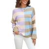 Autumn and Winter Women's Plus Size Pullover Splicing Stripes and Colour Collision Round Neck Knit Sweater