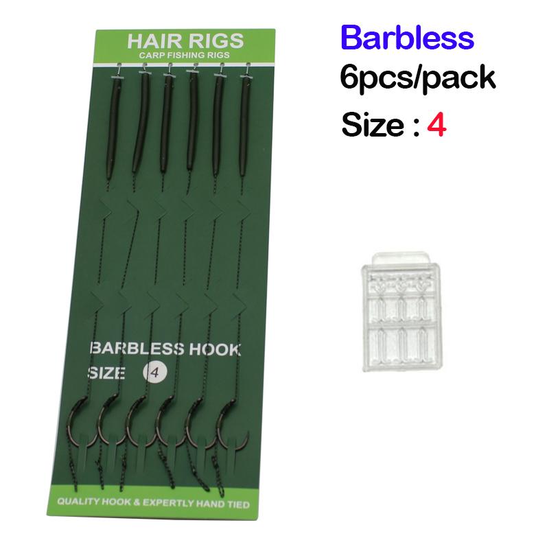 6 шт. рыболовная оснастка для ловли карпа, рыболовный крючок с зазубринами/без зазубрин, с защитой от запутывания лески, поворотный механизм QC, размер 2/4/6/8 для рыболовных снастей
