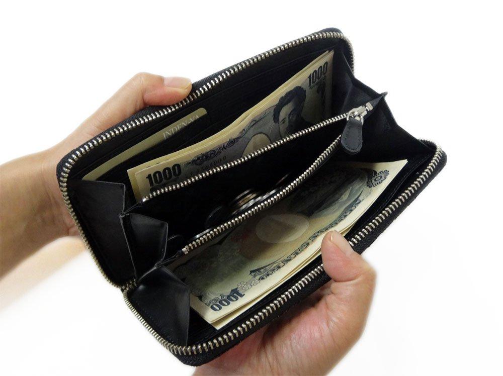 Inden 2317 Bundle F Black Deerskin X Pink Lacquer Clematis Pattern 10cm X 19cm X 2cm Round Zipper Long Wallet [Indenya]