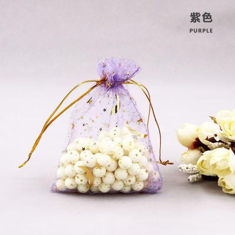 20PCS Moon Stars Drawstring Organza Bags Jewelry Gift Bags Pouches Gold Star Organza Favor Pouches for Christmas Wedding
