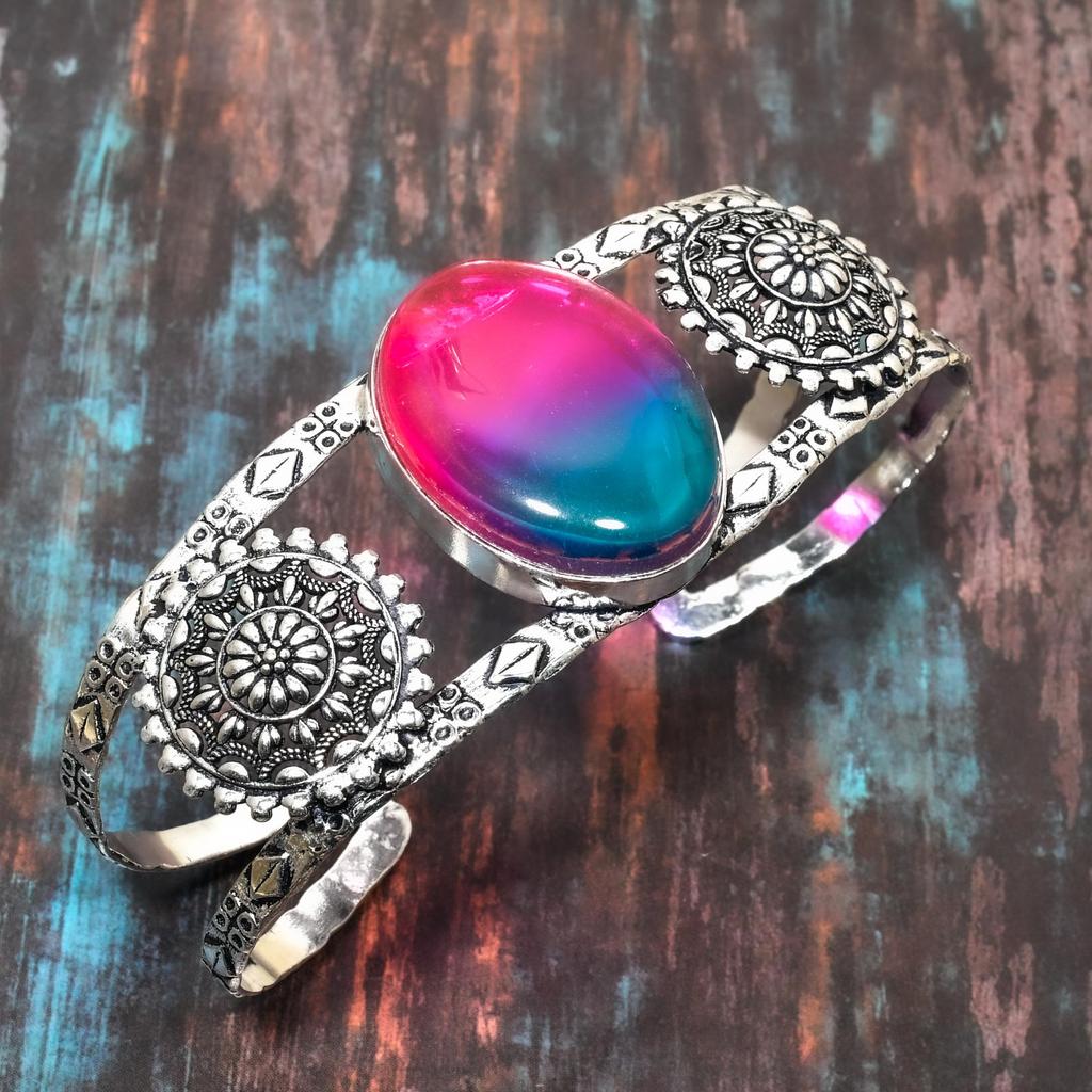 Великолепный двухцветный турмалин, драгоценный камень, браслет из стерлингового серебра 925 пробы ручной работы, регулируемые ювелирные изделия