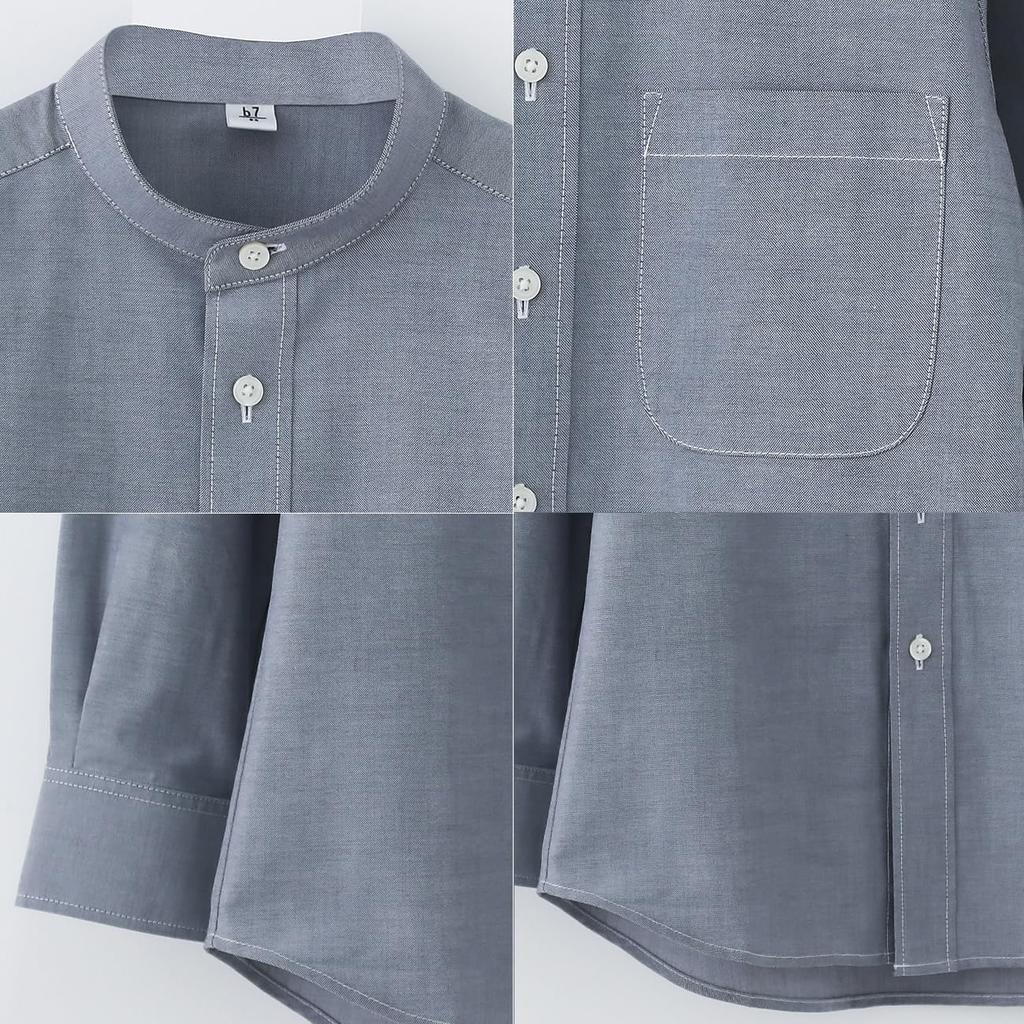 Seven Uniform GH7021-0 White Large Long Sleeve Stand Collar Shirt with Oxford Closure, Restaurant Uniform