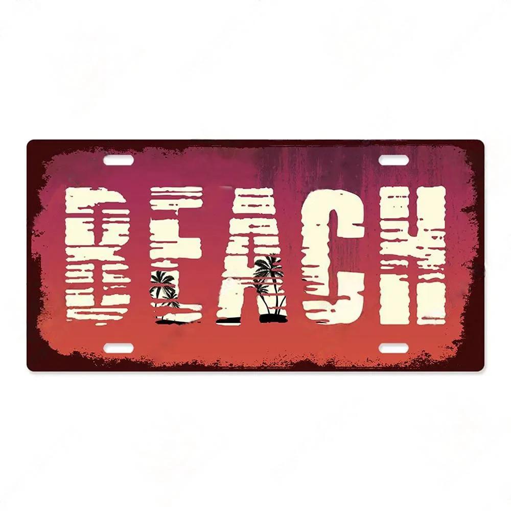 Летний пляж Ретро Жестяная табличка Номерной знак Табличка Металлическая Винтажный плакат для Паба Бара Серфинг