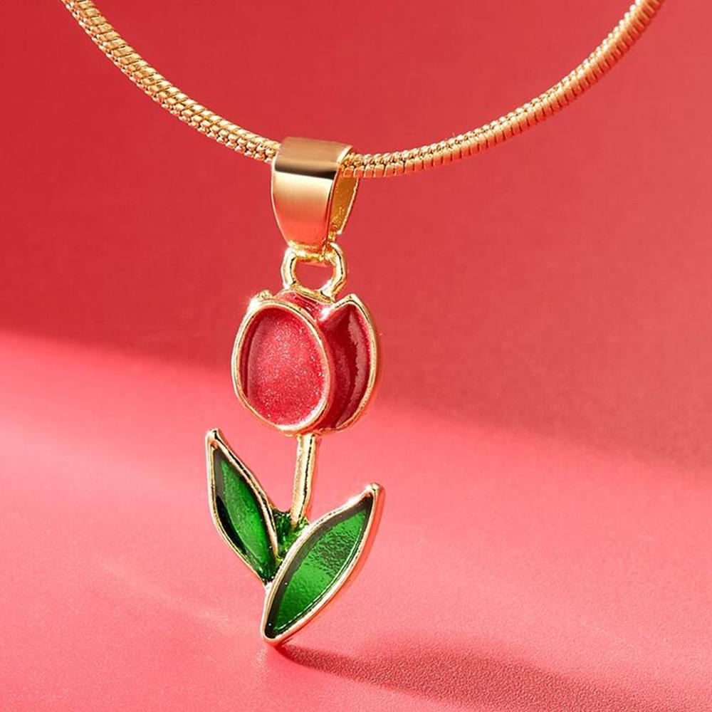 Ожерелье с подвеской в виде фиолетового цветка и зеленого листа для женщин, милое ожерелье с тюльпаном для девочек, великолепная повседневная одежда, модные ювелирные изделия