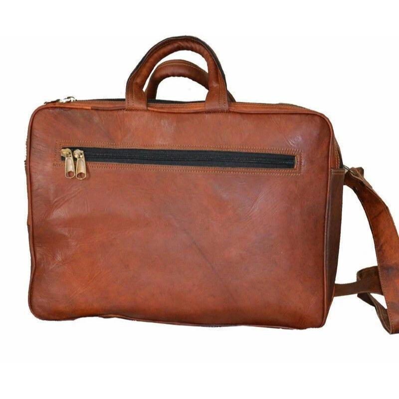 New Men's Bag Goat Leather Vintage Office Messenger Shoulder Laptop Briefcase Bag