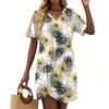 Women's Summer Casual Feather Printed Hem Knotted Short Sleeve Dresses