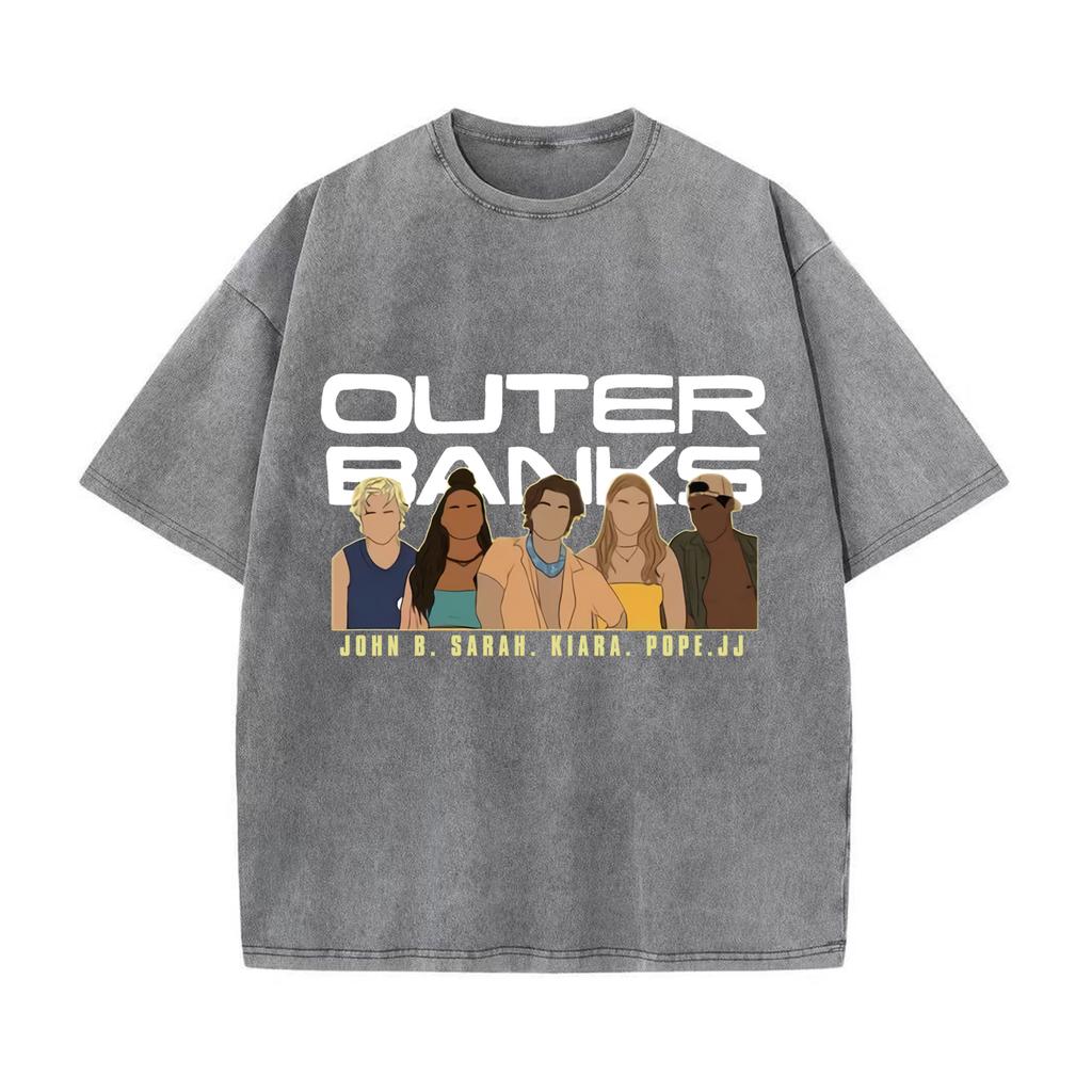 Футболка с принтом Outer Bank, модная спортивная футболка для пары, повседневный топ в стиле Харадзюку, винтажная футболка в стиле ретро с эффектом потертости