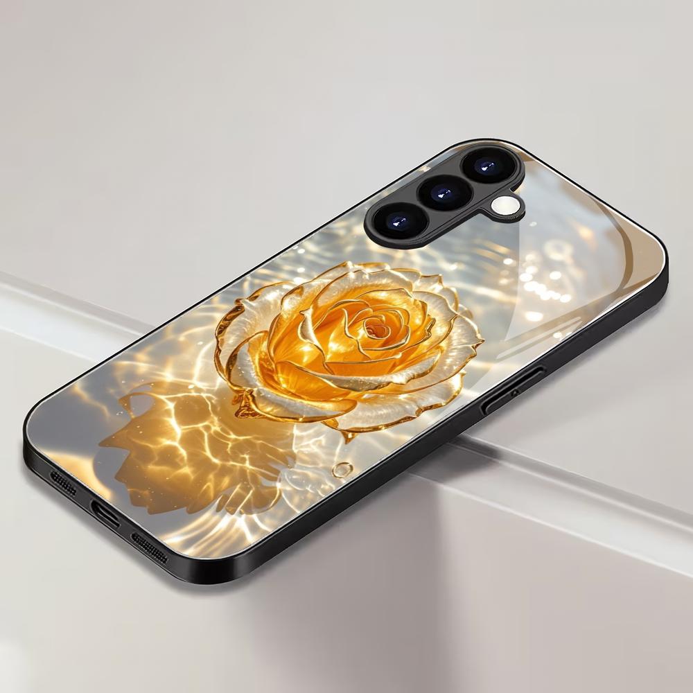 Закаленное стекло для телефона с рисунком 'Цветок розы', подходит для Samsung Galaxy S26 S25 S24 S23 S22 S20 FE/Ultra/Plus, противоударная задняя крышка