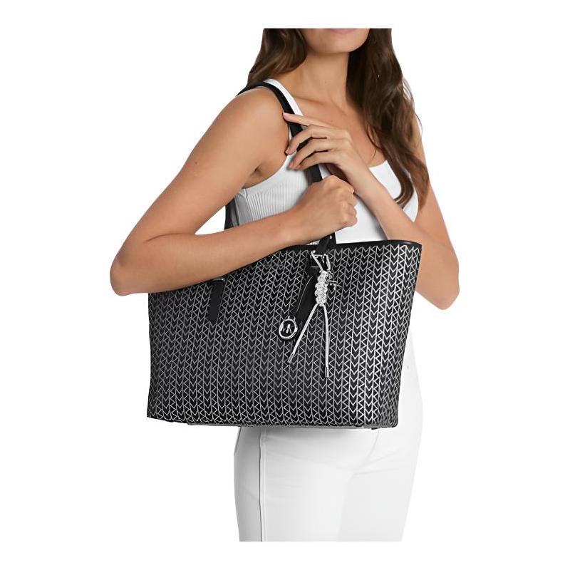 MICHAEL KORS Quinn Quinn Logo Jacquard Polyester Tote Bag Shopping Bag Shoulder Bag Large Women's Black
