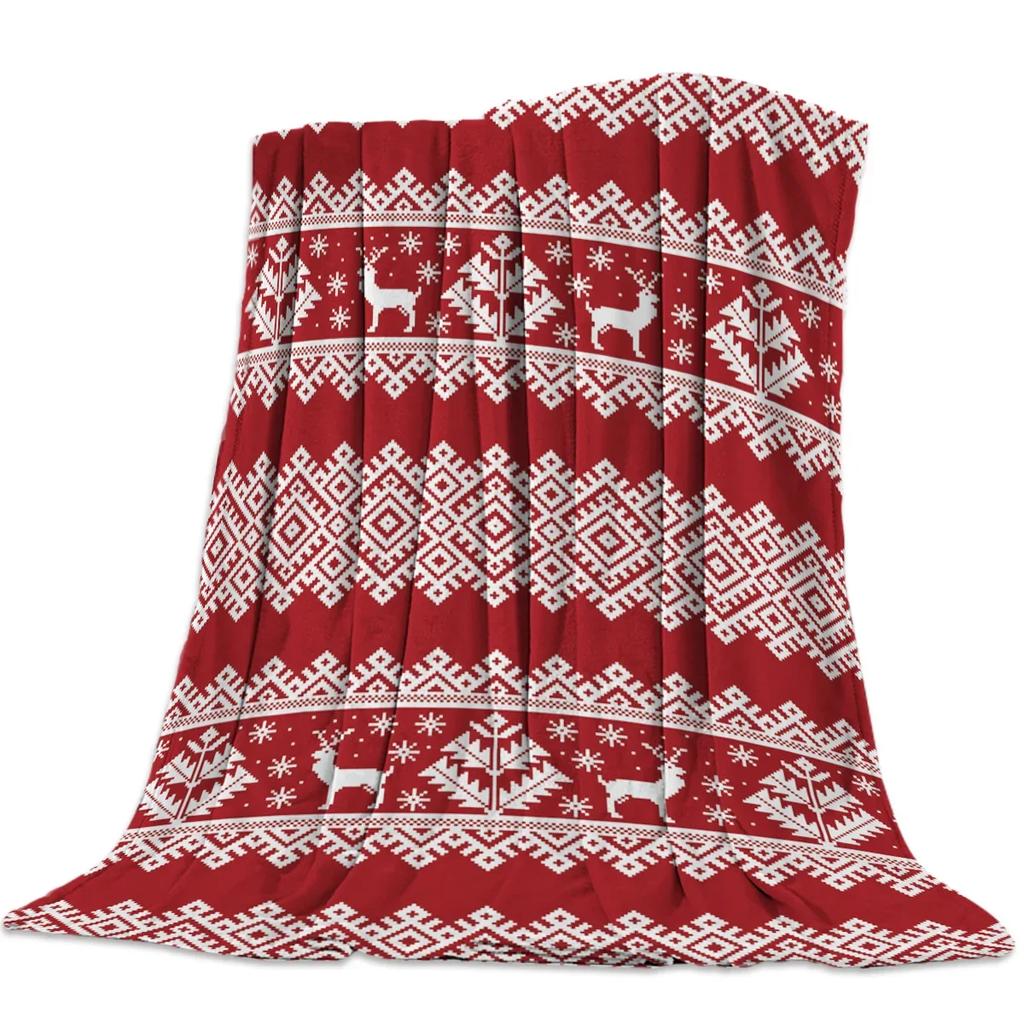 Christmas Winter Animals Checkered Buffalo Blankets Throw Cover Fleece Comfort Warm Room Couch Home Bedspread Blanket