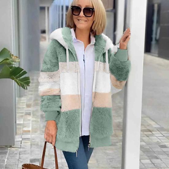 Пушистая флисовая куртка для женщин, пушистый шерпа кардиган на молнии, осенне-зимнее теплое пальто с капюшоном на шнурке и карманами