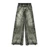 Unisex European American High-waisted Trousers Raw Edge Washed Jeans Men Street Loose Oversized Straight Wide-leg Denim Pants