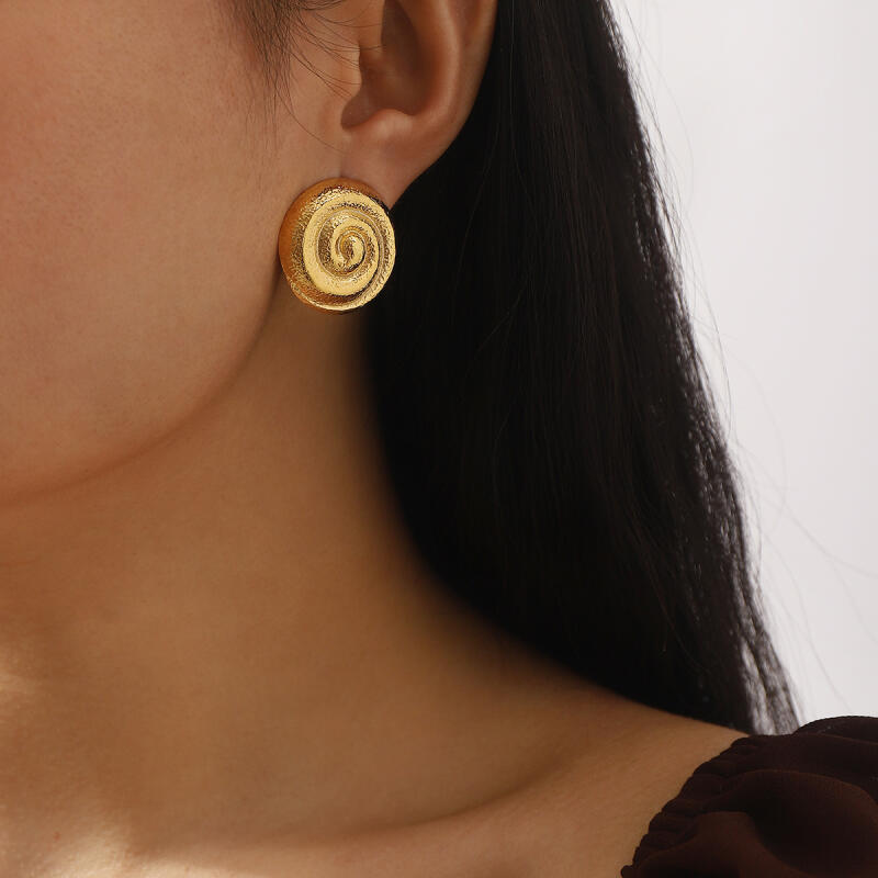 Stainless Steel Hammered Spiral Stud Earrings for Women Lady Classic Simplicity Gold Silver Color Earrings Banquet Jewelry Gifts
