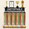 Medals & Trophy Display Stand Wall-Mounted Metal Key Hooks "Unstoppable" Design Inspirational Sports Wall Decor