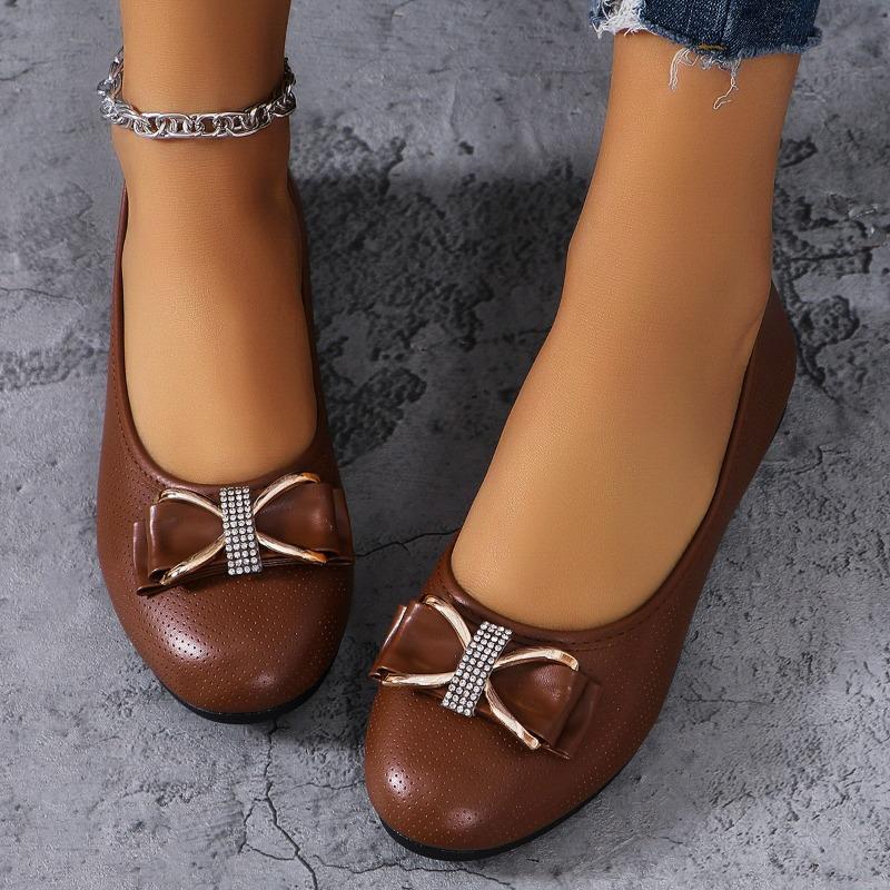 Женские туфли на плоской подошве большого размера, новые женские туфли на танкетке с низким каблуком с бантом, женские одинарные туфли с круглым носком, женская рабочая обувь, кожаные туфли