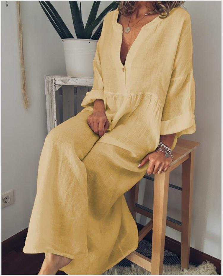 Women Cotton Linen Maxi Long Dress Holiday Casual Loose Kaftan Sundress Plus Size