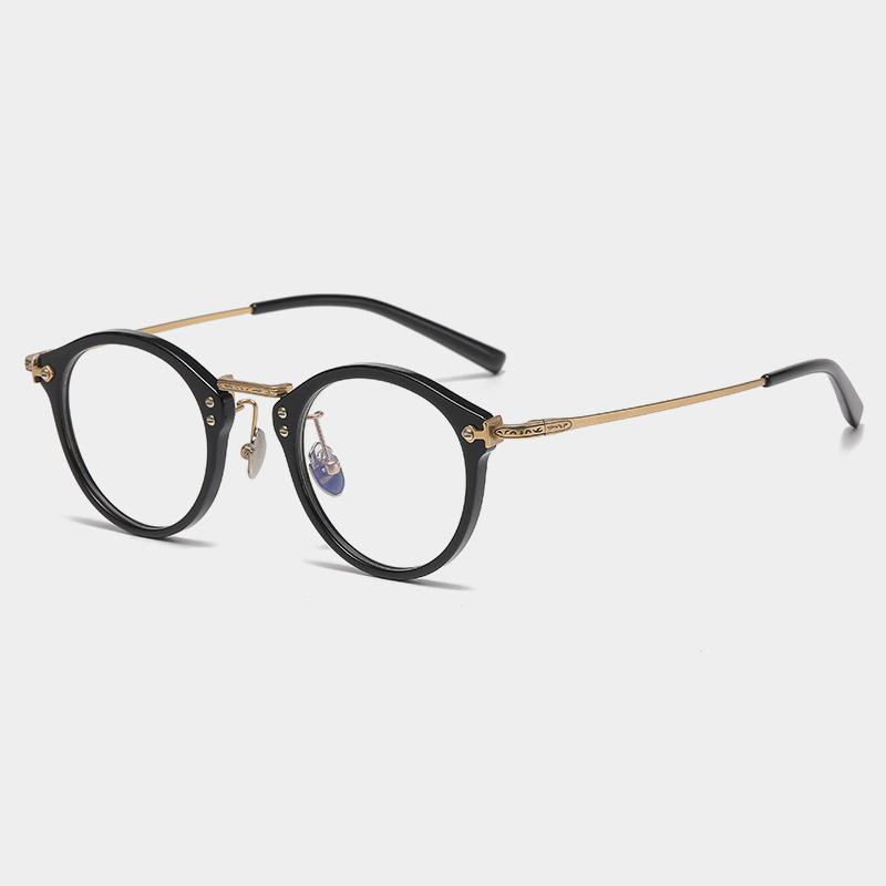 Japanese Brand Replica Acetate Frames Pure Titanium Temple Glasses Luxury Retro Round Men Eyeglasses Oval Business Eyewear