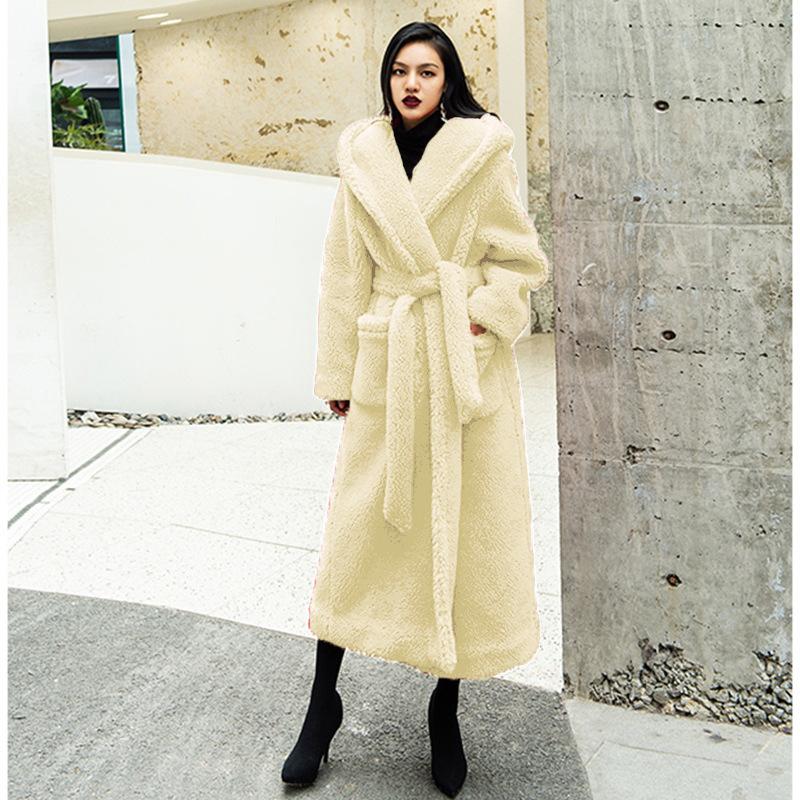 Autumn and Winter Casual Celebrity New Fashion Lamb Wool Imitation Fur Coat Women's Medium and Long Lapel Hooded Tide