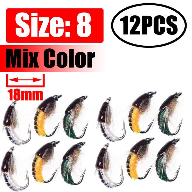 Wifreo 12PCS Fly Fishing Nymph Scud Worm Fly Realistic Aritificial Insect Bait Lures with Hook Size 8 10 12