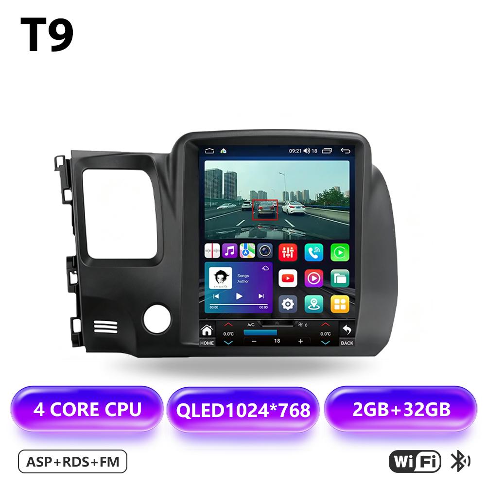 Autoradio Android16 pour Honda Civic 8 2005 2006 2007 2008 2009 2010 2011 2012 Lecteur Multimédia Vidéo GPS Navigation Bluetooth