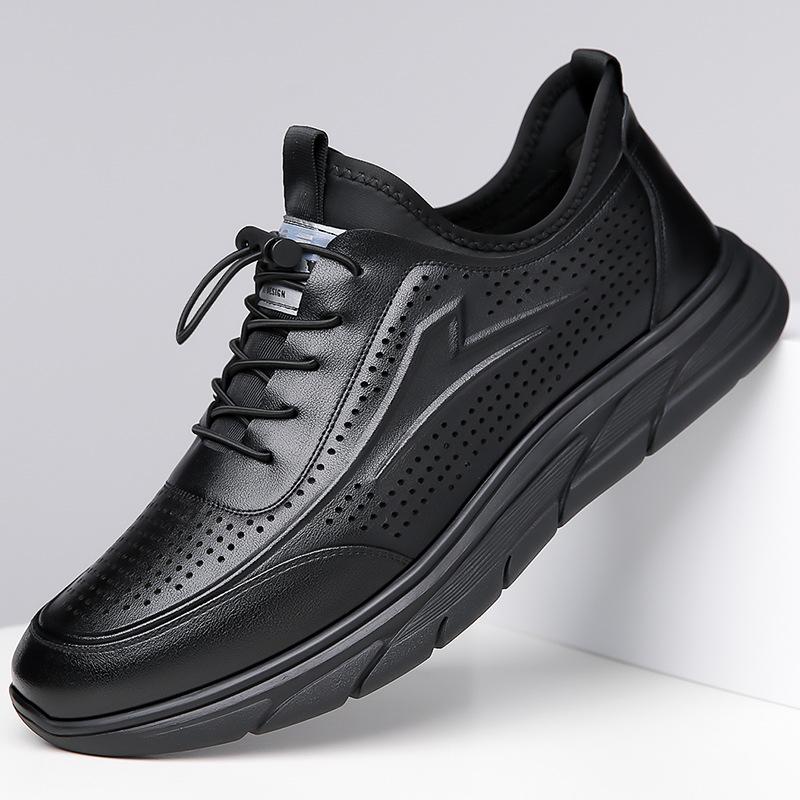 Trend Genuine Leather Men's Sneakers Designer Cowhide Breathable Soft-soled Board Shoes for Men Black Sport Casual Shoes