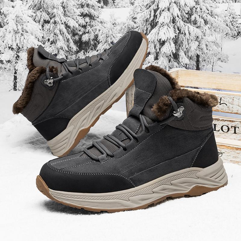 Модная мужская обувь, уличные плюшевые хлопковые зимние нескользящие сапоги, теплые высокие шнуровки, износостойкая толстая подошва, мужская обувь