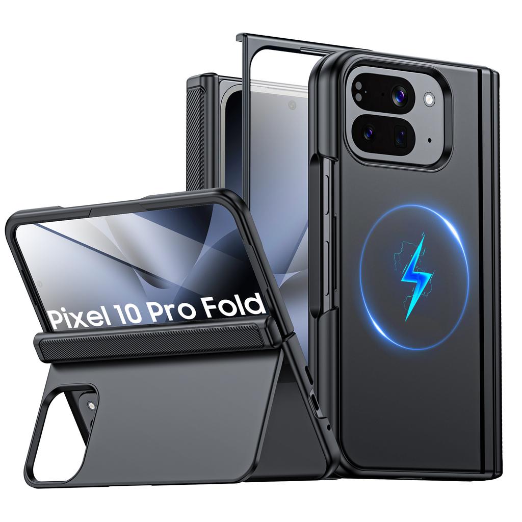 Для Google Pixel 10 Pro Fold с магнитной зарядкой [Скрытая подставка][Защитное стекло][Защита шарнира] Тонкий ударопрочный защитный чехол для телефона - Черный