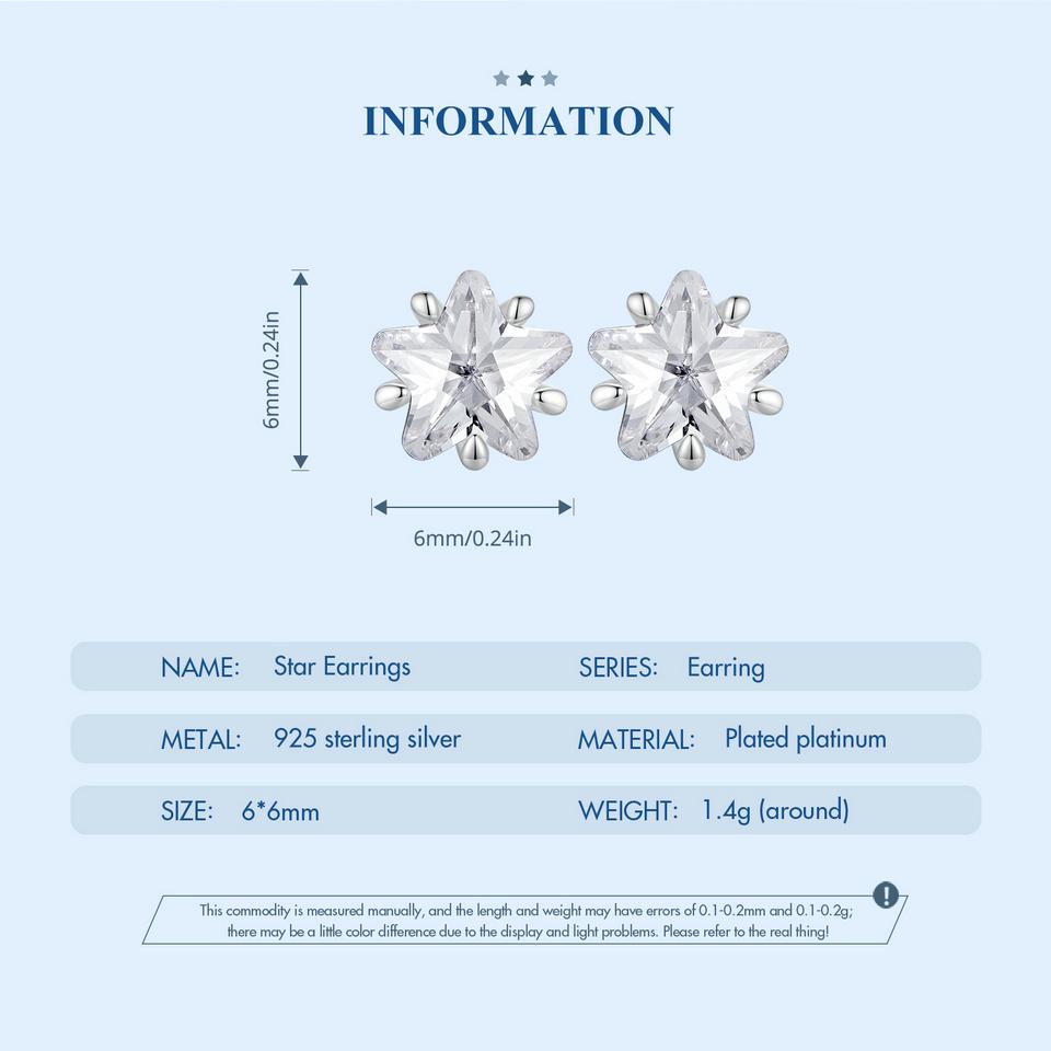 BAMOER, серьги-гвоздики из стерлингового серебра 925 пробы с кристаллами и звездами, серьги-гвоздики с кубическим цирконием для женщин, романтические изящные ювелирные изделия, подарок