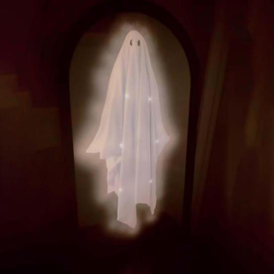 Зеркало-призрак на Хэллоуин, жуткое зеркало-голограмма с призраком и скелетом, со светодиодной подсветкой для украшения дома и спальни на Хэллоуин