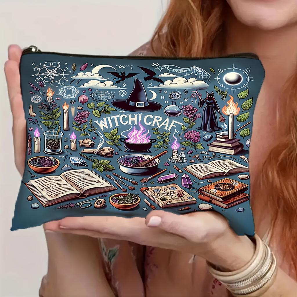Large Capacity Polyester Witchcraft-Themed Zipper Pouch Double-Sided Print, Lightweight & Foldable Festivals, and Fans of Magic