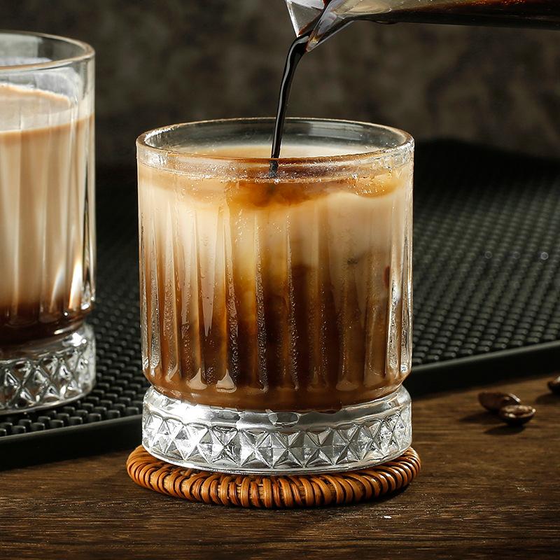 2pcs Set 13OZ Whiskey Glasses Tumbler Diamond Carved Wine Cups Crystal Barware Light Luxury Beer Mug Transparent Cocktail Glass