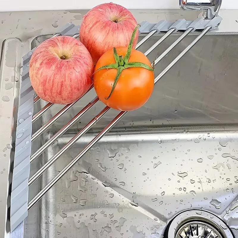 Свернуть треугольную сушилку для посуды, органайзер для кухонной мойки, уголок над раковиной, губка, держатель для тряпки, складная сушилка из нержавеющей стали