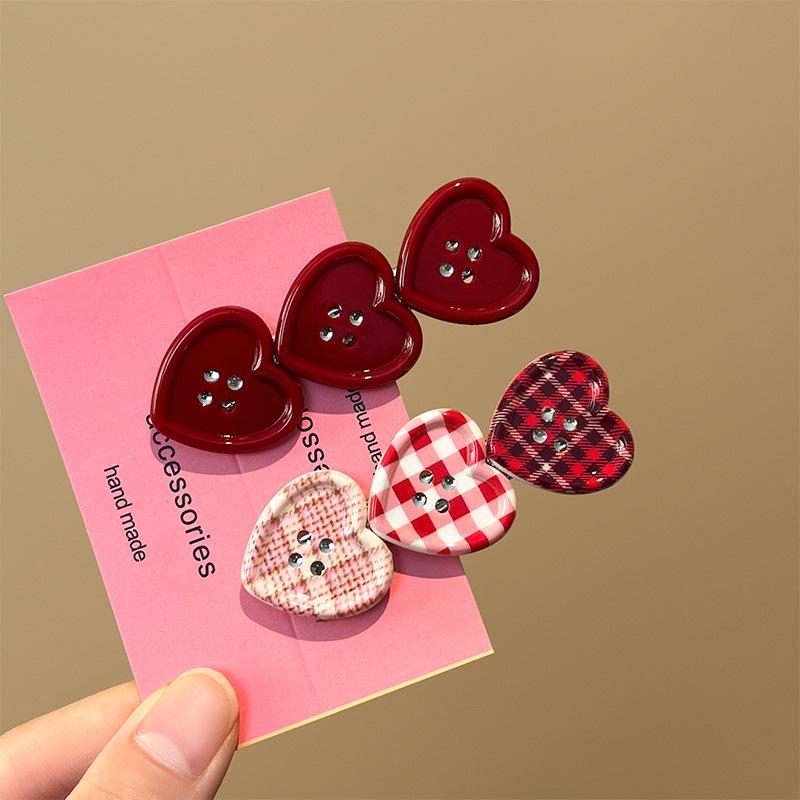 4Pcs/Set Sweet Love Button Hair Clips for Women Side Bangs Girly Cute Duckbill Clip Hair Accessories for Women Girl