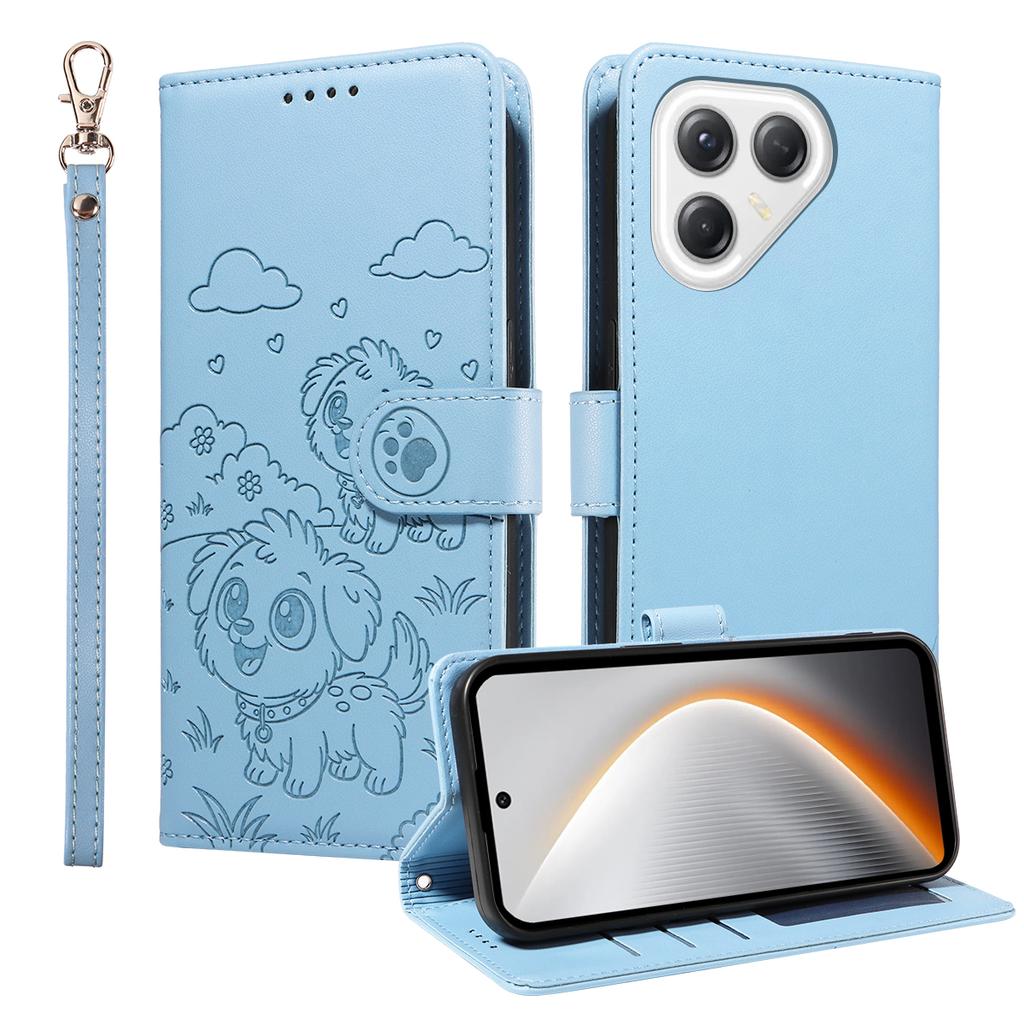 Чехол для TECNO Pova 7 Ultra 5G с блокировкой RFID, с тисненым узором собаки, из ПУ кожи, чехол для телефона с ремешком на запястье