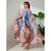 Пляжное кимоно с принтом павлина в стиле бохо-шик с поясом — длинное платье-халат из неэластичного полиэстера для женщин