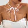 Women Ribbon Clavicle Chain Choker Imitation Elegant Y2K Bowknot Necklace Pearl Sweet Goth Black Accessories
