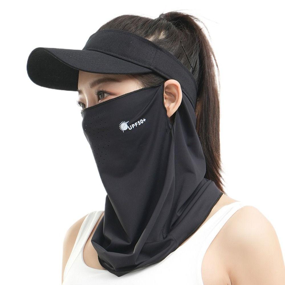 Letter Sunscreen Face Veil Breathable Neckline Face Cover Thin Summer Ice Silk Face Mask Hiking