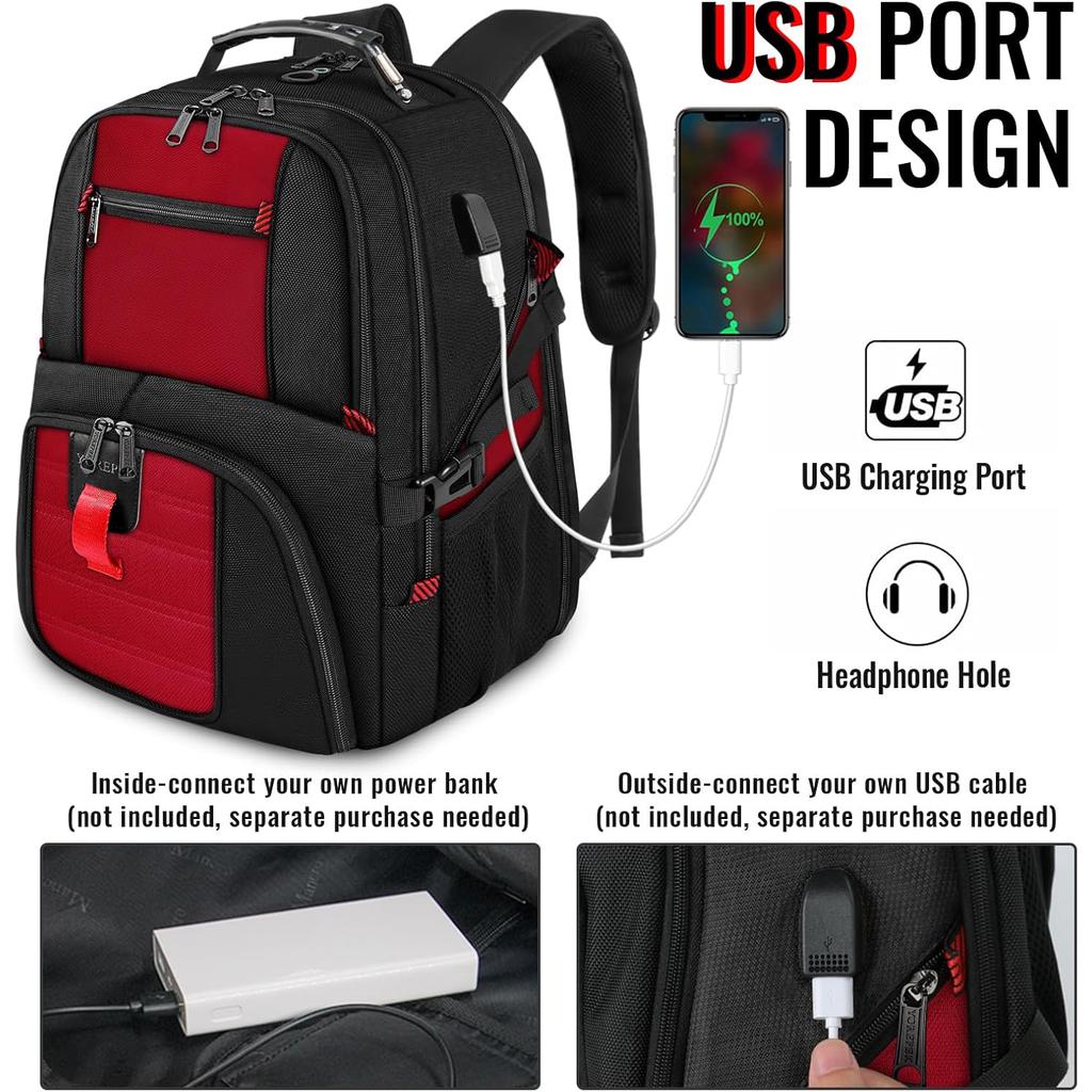 Рюкзак для ноутбука объемом 50 л для мужчин и женщин, водонепроницаемая деловая сумка с портом зарядки USB, подходит для ноутбука 17 дюймов