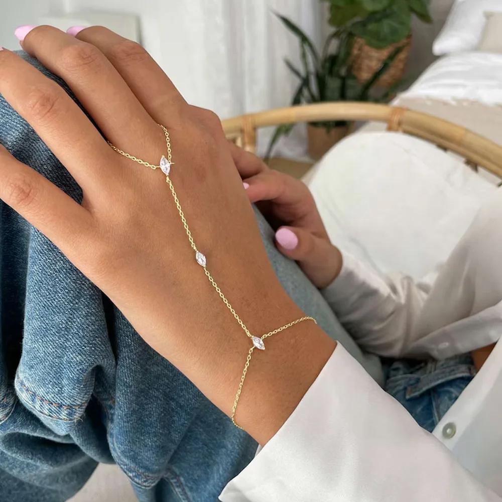 2025 вечерние богемные ромбовидные кристаллы браслет на руку ювелирные изделия для женщин простая тонкая цепочка браслет на палец ювелирные изделия аксессуары подарок