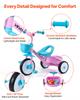 VEVOR Toddler Tricycle for 2-5 Year Old, Kids Trike with Adjustable Seat, Storage Basket, Carbon Steel Frame, Handlebar Grips for Outdoor Play