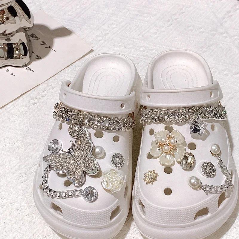 Shoe Charm DIY Pins Silver Butterfly Chain Decoration Buckle for Hole Shoes Charms Set Accessories Kids Boy Girls Gift