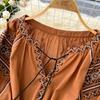 Женское длинное платье макси с рукавами-фонариками, элегантное, с V-образным вырезом, шикарное вышитое длинное платье, повседневное платье-бандаж в богемном стиле