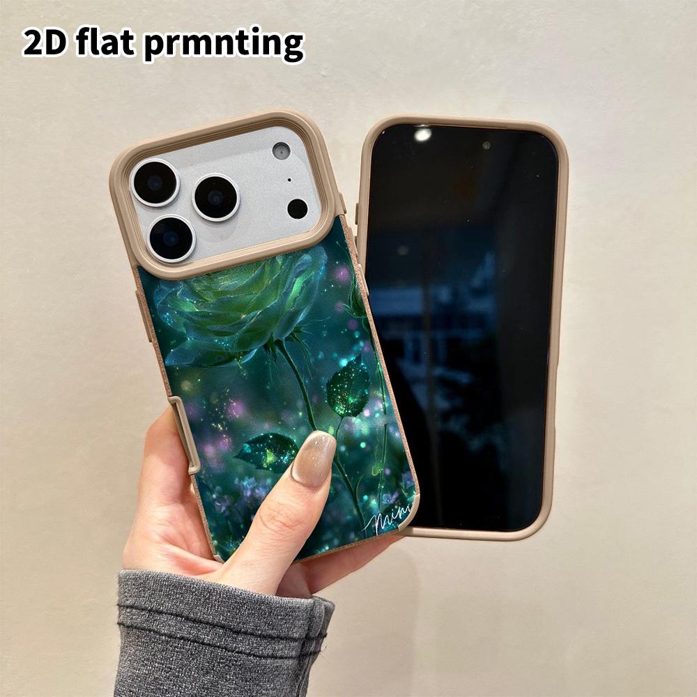 Phone Case: 2D flat lambskin suitable for iPhone 18 17 16 15 14 13Pro film protective case, fluorescent green rose, Christmas and Halloween gift
